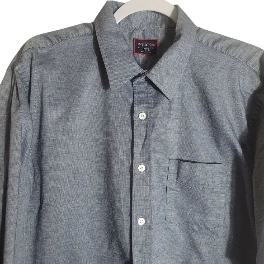 UNTUCKit Chambray Button Front‎ Shirt Men's Size Large Blue Business Casual